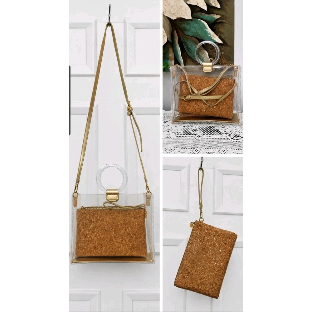 Madison West 3 In 1 Transparent Crossbody Handbag‎ W/Cork Wristlet Travel Resort - Picture 3 of 3